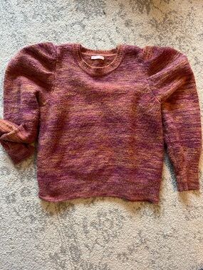 Marled Berry Puff-Sleeve Crewneck Sweater